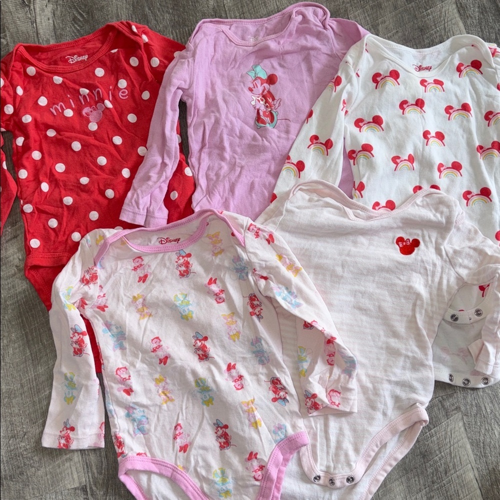 Lot of 5 Disney Minnie Longe sleeve Bodysuit 18M